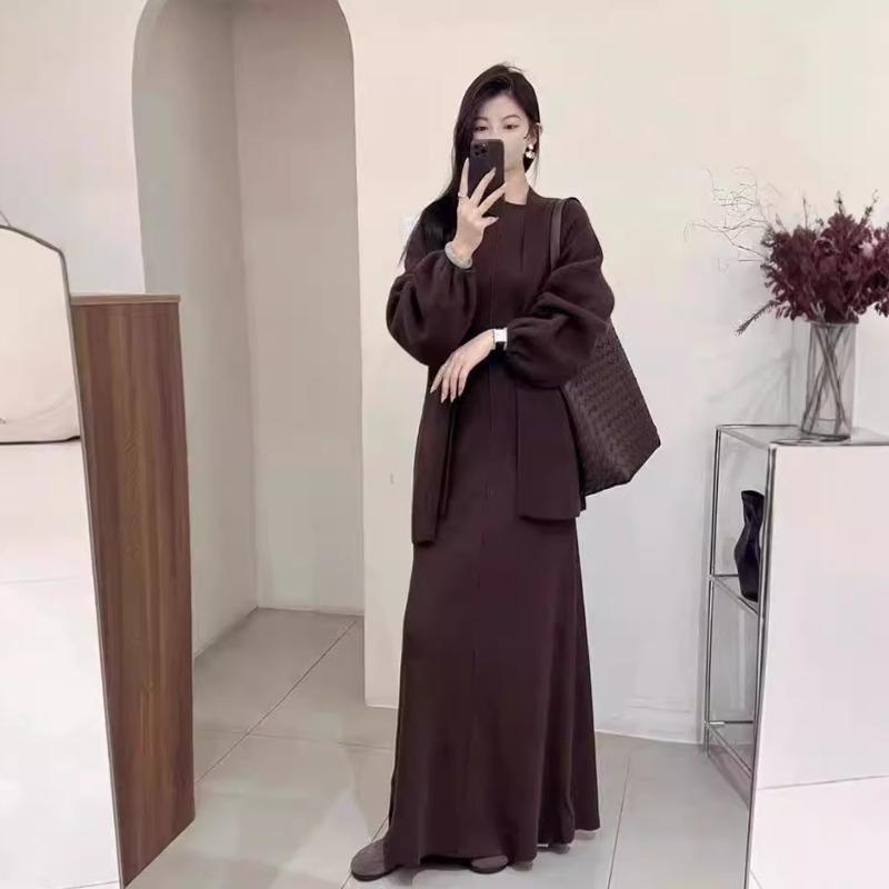Retro Maillard Brown Dress Is Popular Today, Beautiful, Dignified and Atmospheric Fashion, High-end Knitted Dress