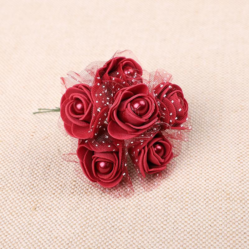 4cm Foam Rose Head with Pearl Artificial Mini Flowers For Wedding Bride Bouquet Home Decoration DIY Wreath Craft Party Gifts