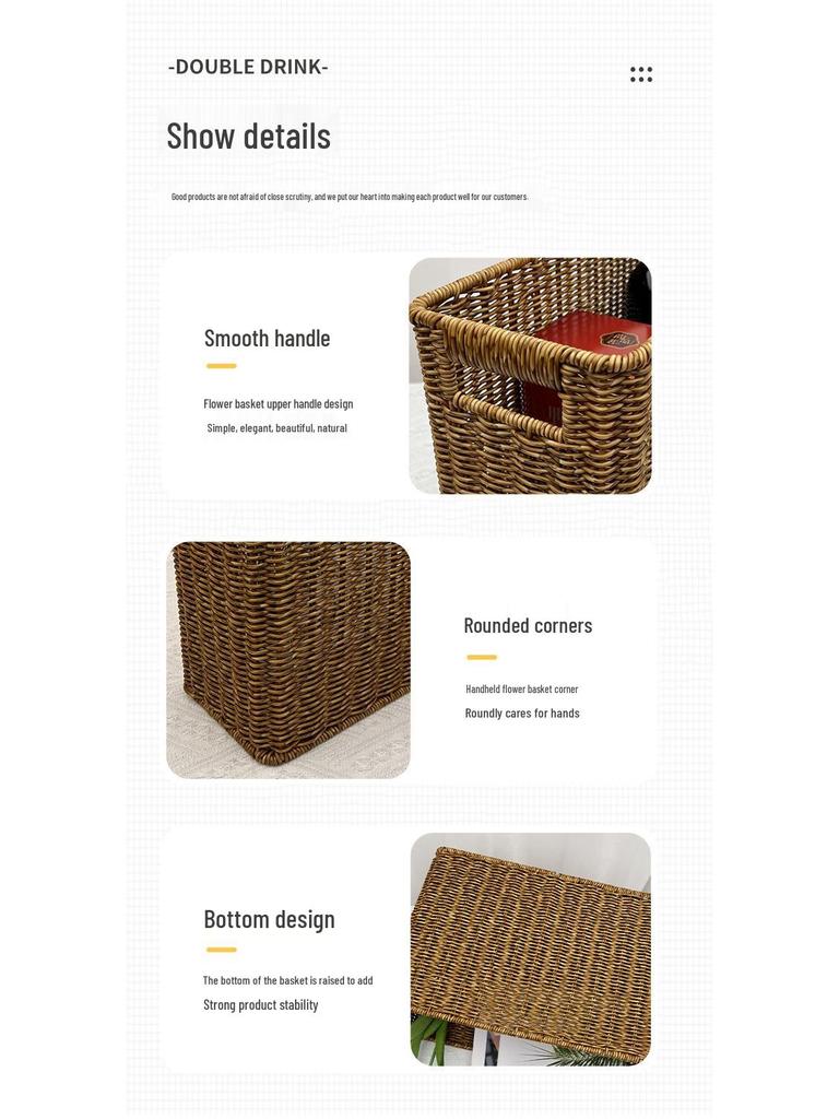 Imitation Rattan Weave Storage Basket for Home, Toys, Books, and Living Room Organization