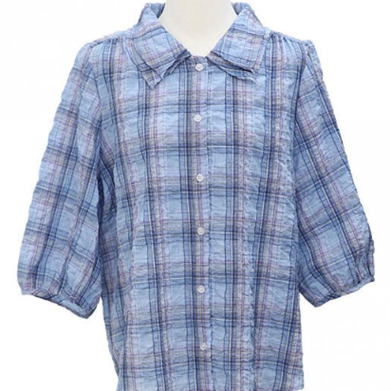 Shiz Madam Women S Cool Check 7 8 Balloon Sleeve Shirt T57547