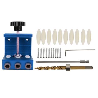Pocket Hole Drill Guide Aluminum Alloy Household Woodworking Hole Punch Tool RedBlueBlue