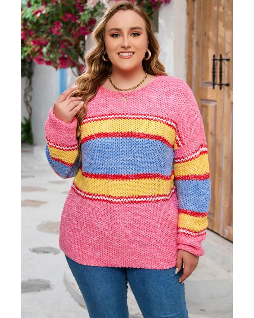Azura Exchange Pink Plus Size Stripe Oversized Sweater