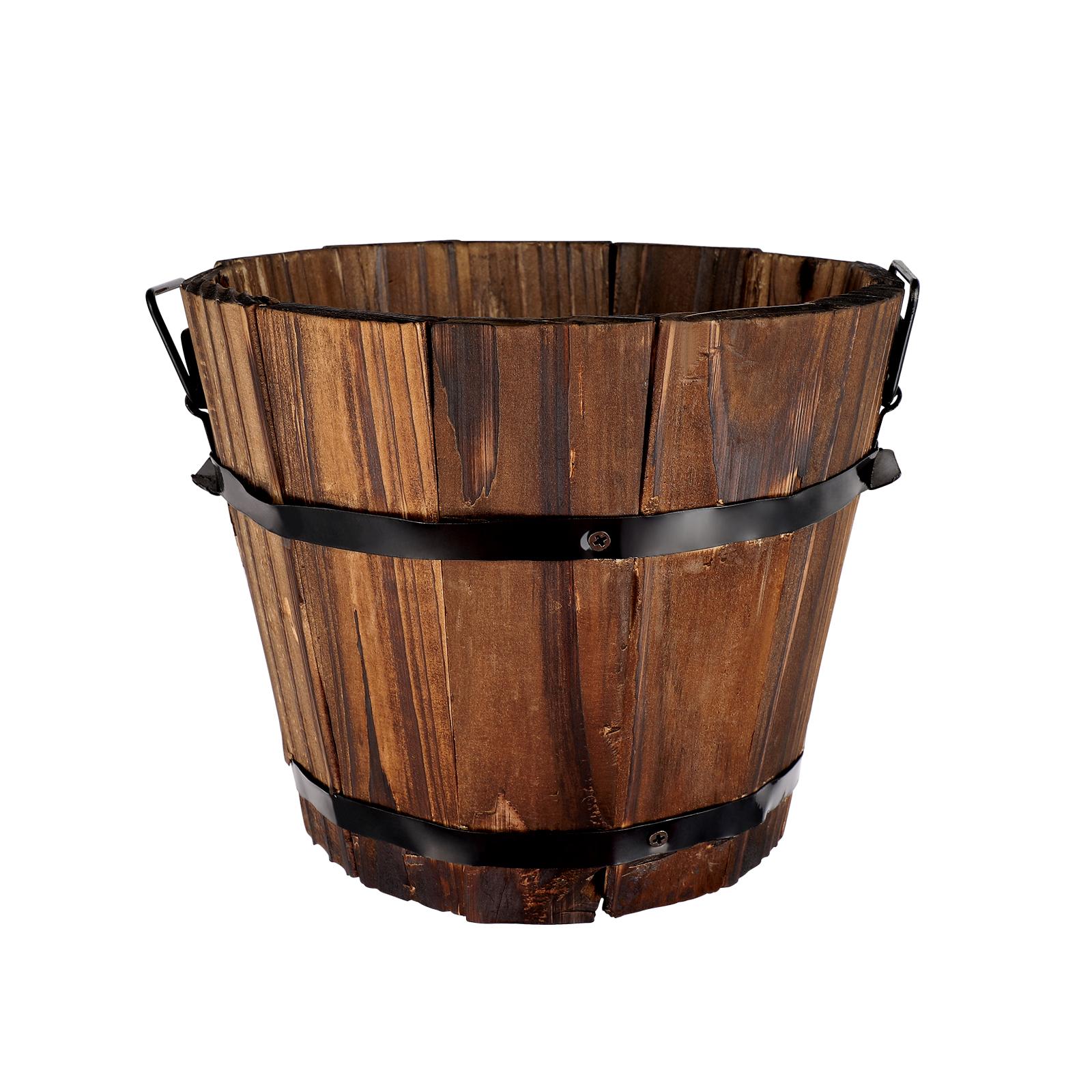 

1Pc Wooden Round Barrel Planter Eco Friendly Flower Pot Home Decoration Garden Supplies Lightweight Retro Style Planters Large
