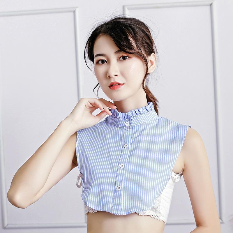 Perfect Match Blue Stripes Female Removable Half Shirt Blouse Decor Detachable Stand Fake Collar For Women Button Down False Collar