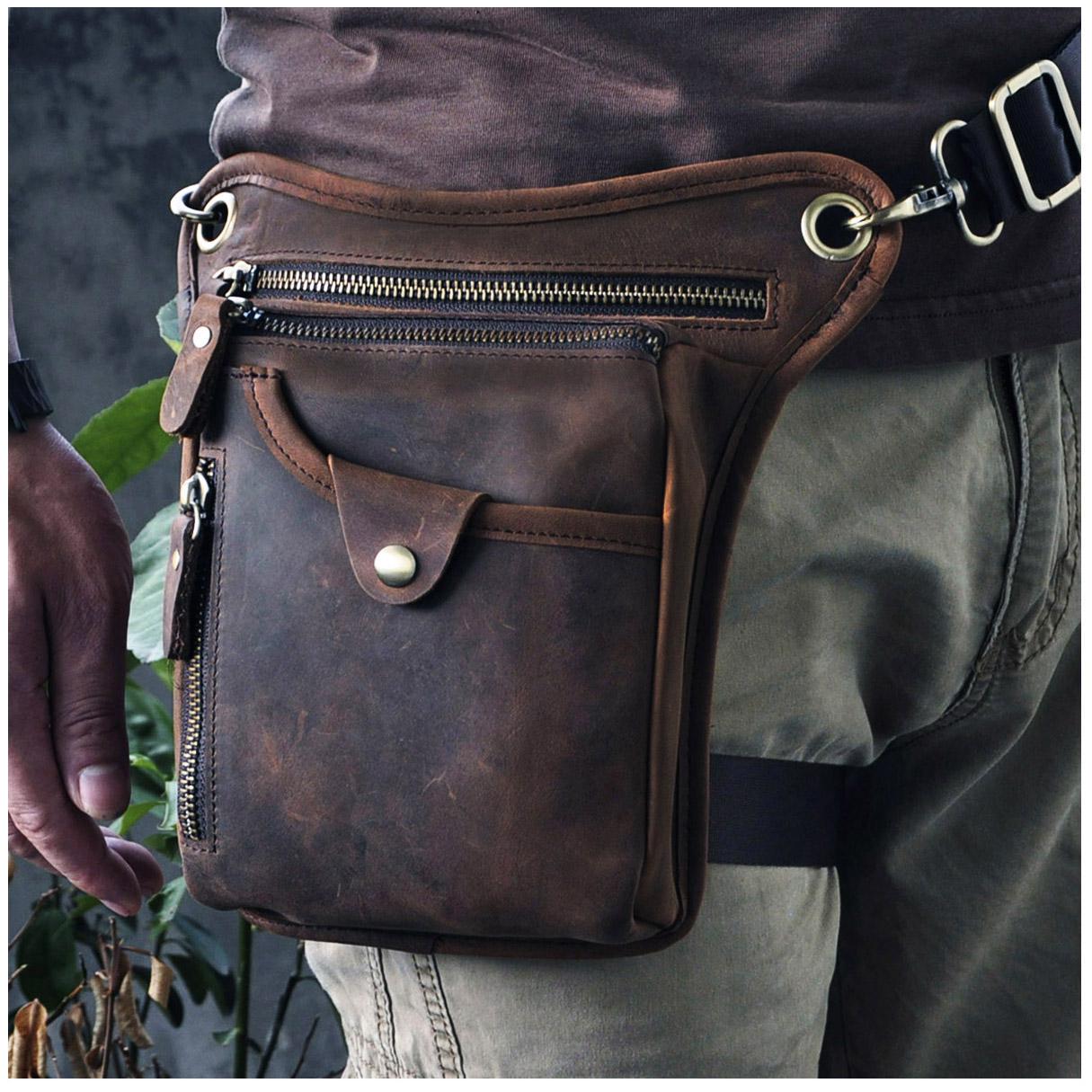 

Мужская поясная сумка-слинг из натуральной кожи темно-коричневого