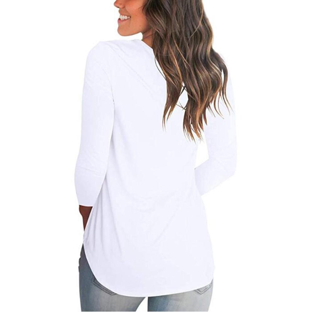 Solid Color V-neck Long Sleeved Women's Base T-shirt