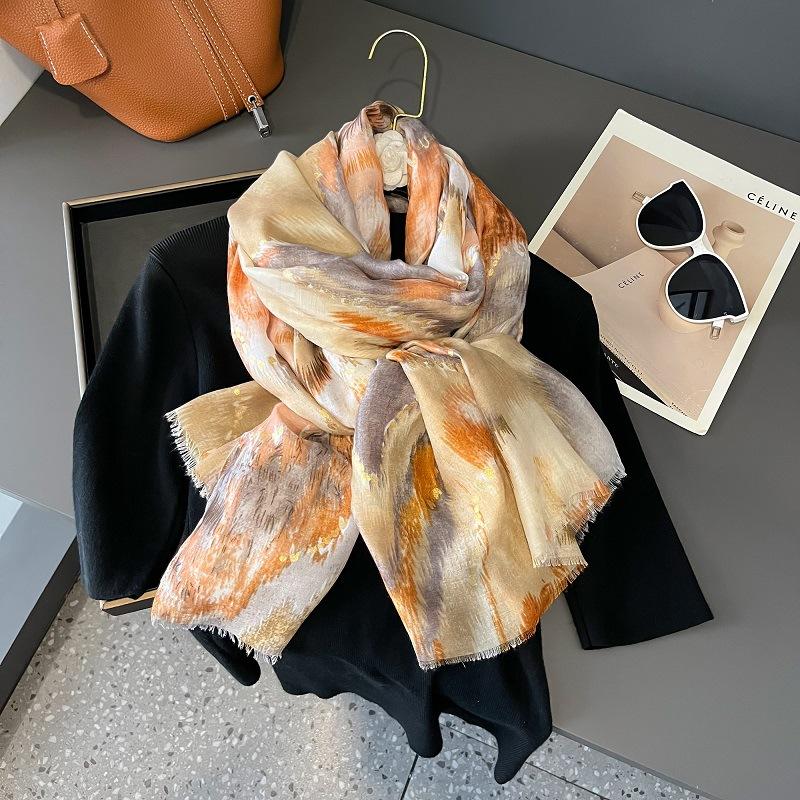 Summer Fire Clouds Niche Literary and Colorful Cotton and Linen Scarf for Women Versatile Spring and Summer Scarf Seaside Travel Shawl