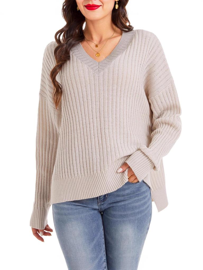 2025 Autumn Winter Loose V-neck Sweater - Women's Fashion Casual Clothing