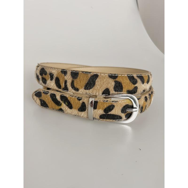Leopard Print Belt, Versatile and Fashionable Alloy Pin Buckle Decorative Belt, Horsehair Fine Belt