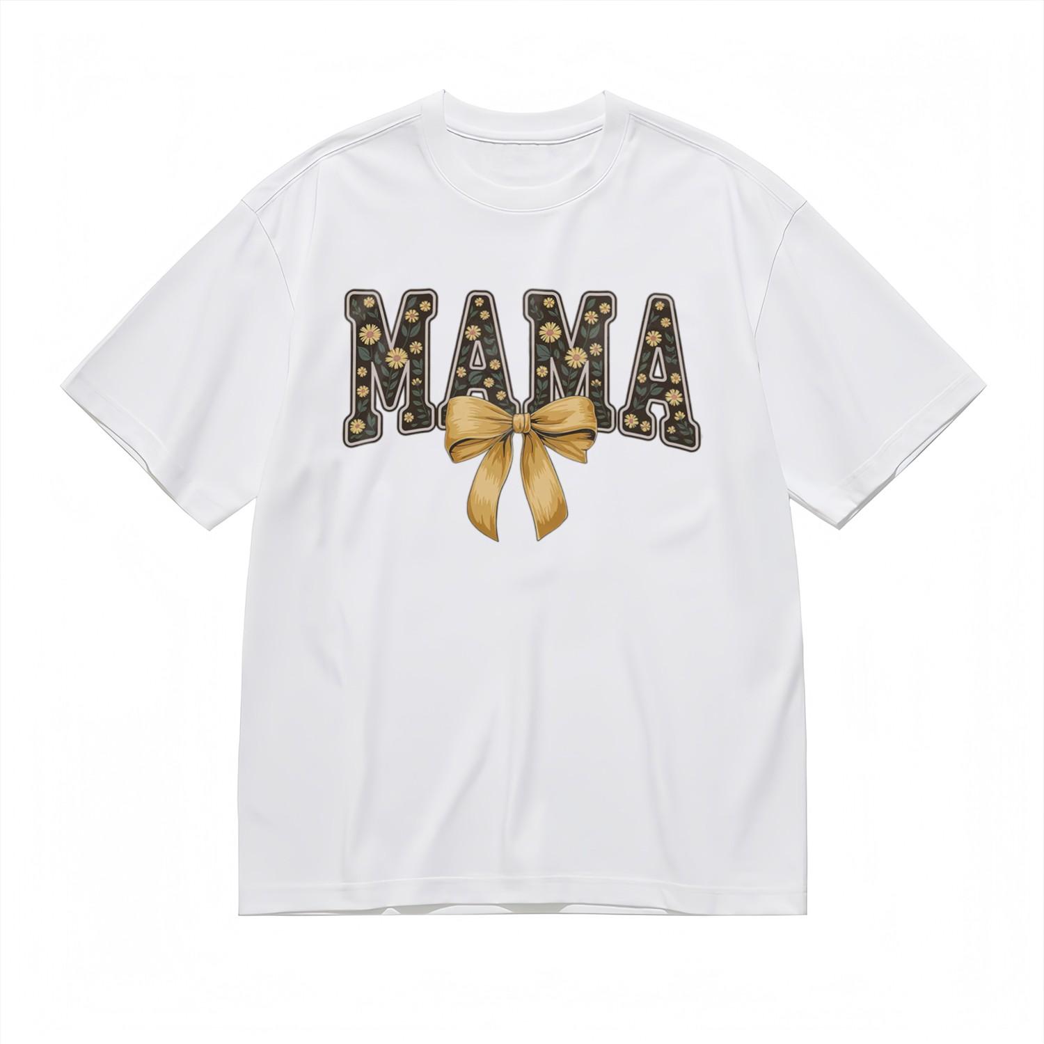 Mens Fashion Floral Breathable Classic T-Shirt Mama Floral Bow Cotton Tee S