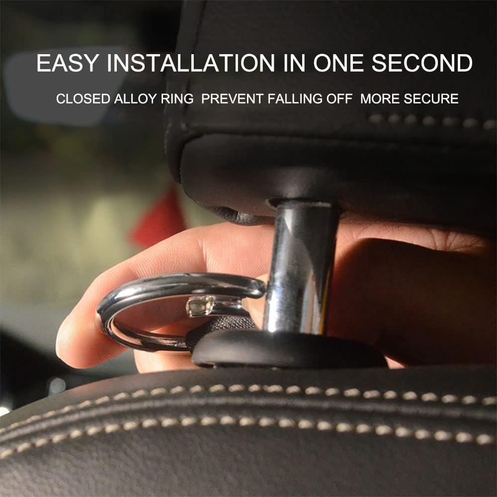 Headrest Hooks For Car Back Seat Organizer Black Faux Leather Hanger Holder Hook, For Hanging Purses And Bags And Coats Grocery Bag Umbrellas Handbag