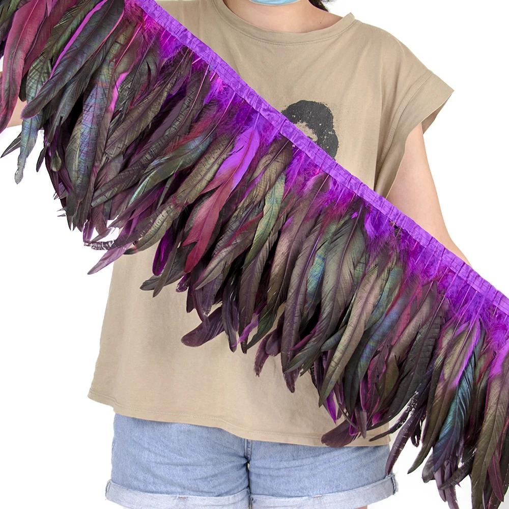 2Meters 25-30CM Rooster Tail Feather Tassel Trim for Wedding Party Dress Handicraft Accessory Cock Plumes Ribbon Chicken Feather