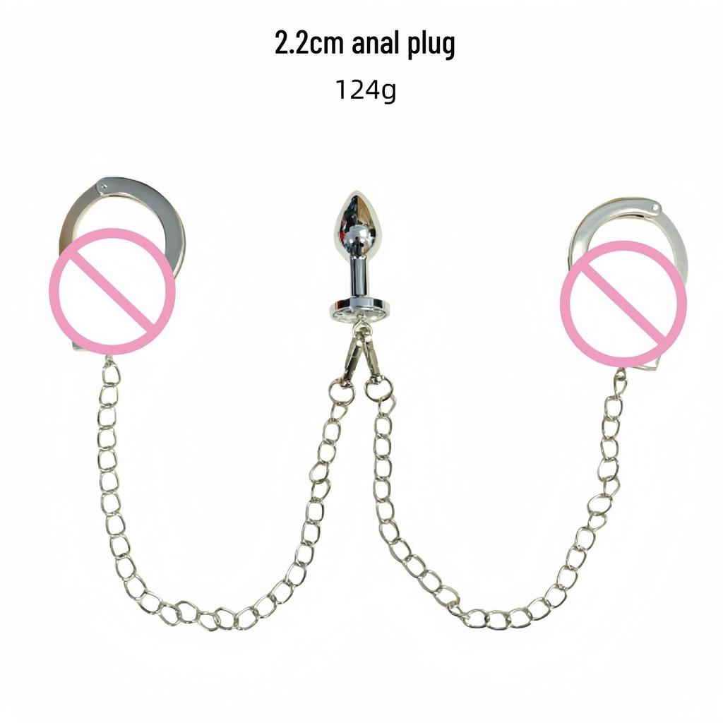 SM Lanț Metalic Erotic Cătușe & Dop Anal pentru Bărbați și Femei - Jucărie pentru Restricționare & Antrenament Anal