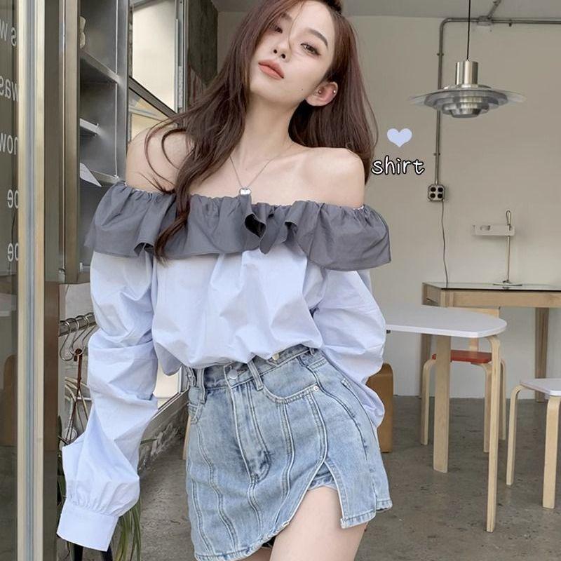 

French Color Block Ruffle Top for Women S (below 95 lbs)