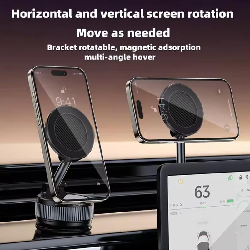 Portable Vacuum Suction Cup Car Magnetic Mount with Folding Rotating Feature Works In Kitchen Bathroom Glass Gym Fits All Phone