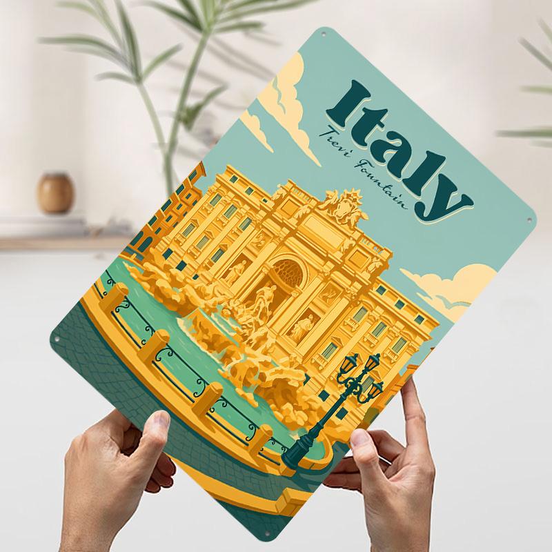 Italy Trevi Fountain Travel Tin Plaque Poster Customized Wall Art Retro Vintage Metal Signs for Man Cave Gaming Room Decoration