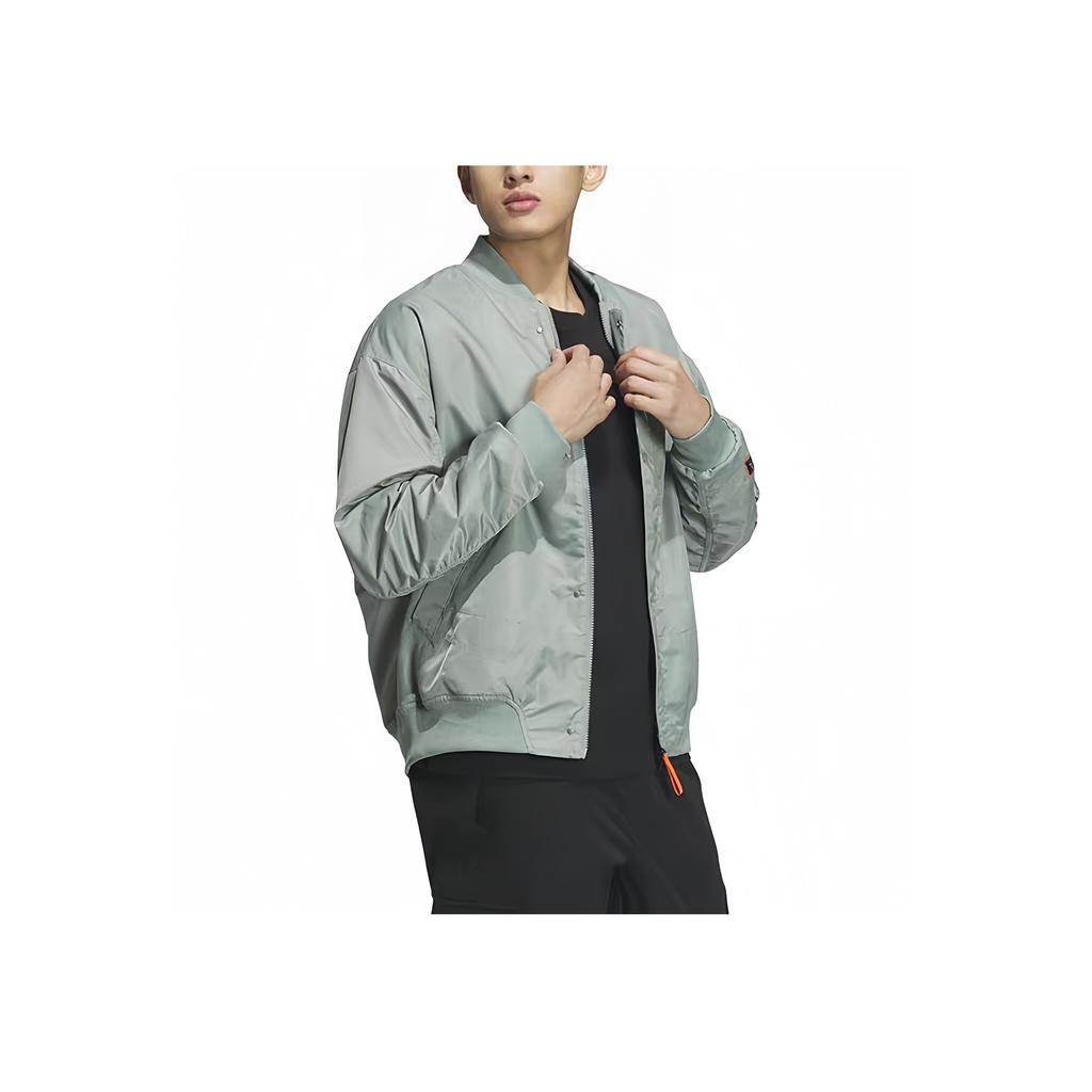 Adidas Reflective Print Fleece-Lined Bomber Jacket Unisex Jacket Silver Gray Green IK7679