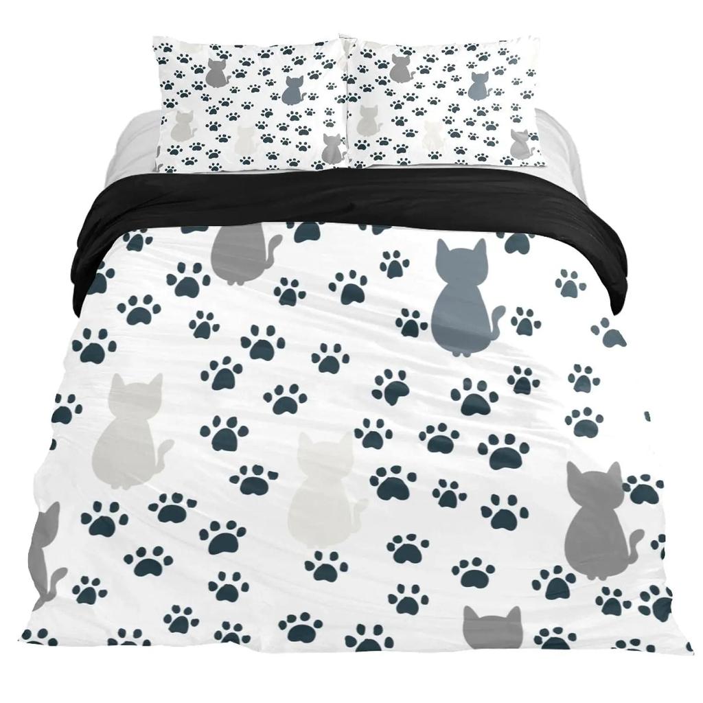 Blue Cartoon Cat Paw Print Duvet Cover For Children Boys And Girls Duvet Cover Cute Pet Cat For Bedroom Decorations Queen King