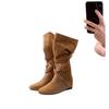 Sheepskin version~ Height increase 6cm round head thin medium boots for women, autumn and winter new soft long tube stacking boots, long boots for wo