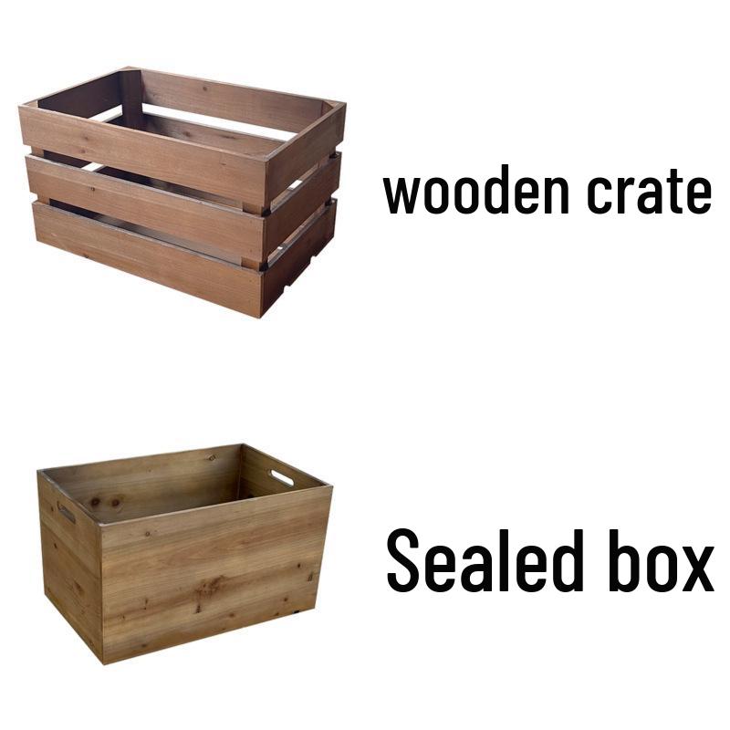 Vintage Wooden Storage Box with Frame - Solid Wood Display Basket