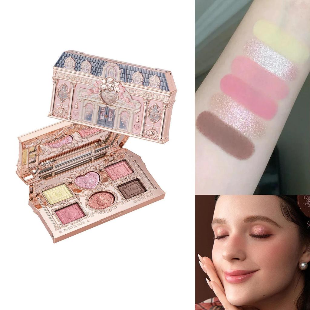 Flower Knows Sweetie Bear 6 Color Eyeshadow Palette Matte Shimmer Glitter Vegan Cruelty Free Waterproof High Pigment eyeshadow