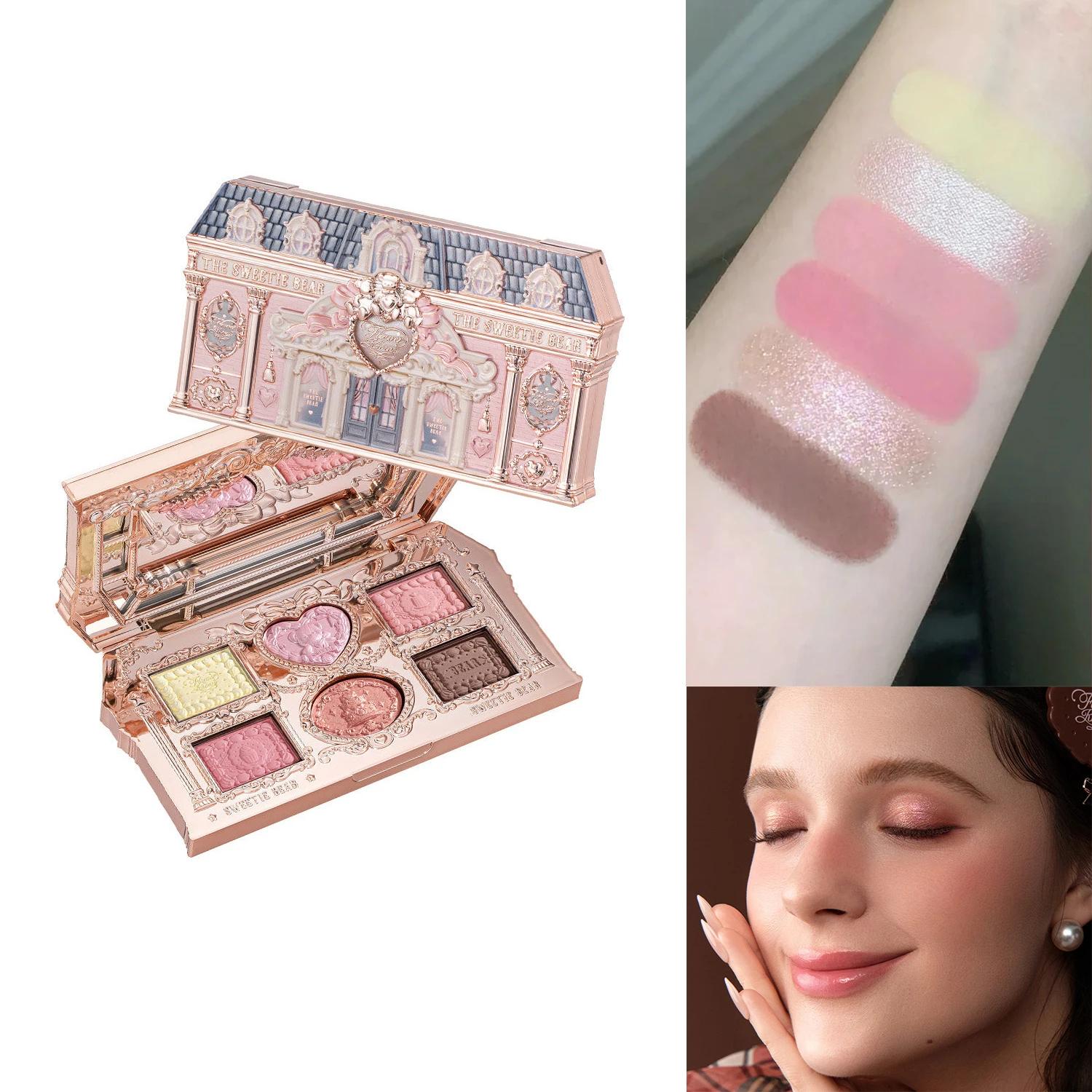 

Flower Knows Sweetie Bear Палетка теней для век из 6 цветов Матовые, с шиммером, глиттерные Веганская Без тестирования на животных Водостойкая Высокопигментированные тени для век амарант розовый