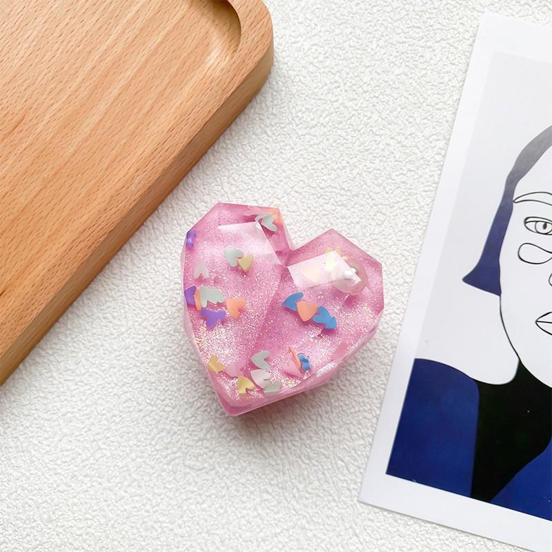 Three Dimensional Heart-shaped Mobile Phone Airbag Bracket With Drop Glue Pearl Glitter Expandable Back Sticker Desktop Stable Support Ring Buckle
