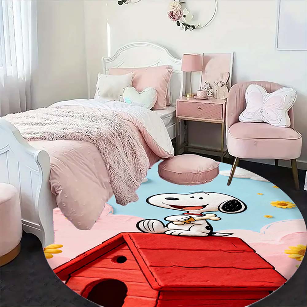 

Kawaii Snoopy Round Rug Cute Cartoon Printed Circular Carpet Anti-Slip Floor Mat for Kids Room Nursery Decor 80cm x 80cm