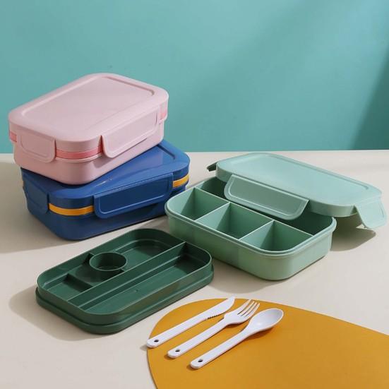 2000ML Double Layers Lunch Box with Spoon Fork Cutter Airtight Lid Food Grade Dishwasher Microwave Freezer Safe Students Thermal Bento Food Container