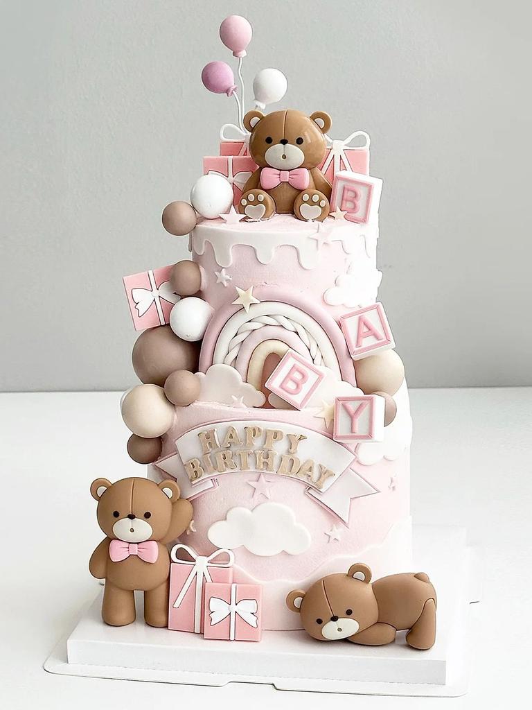 Medvědí Toppery na dort Koule Dekorace na dort s písmeny BABY pro Baby Shower Medvědí tématické Narozeninové párty potřeby (Dívka)