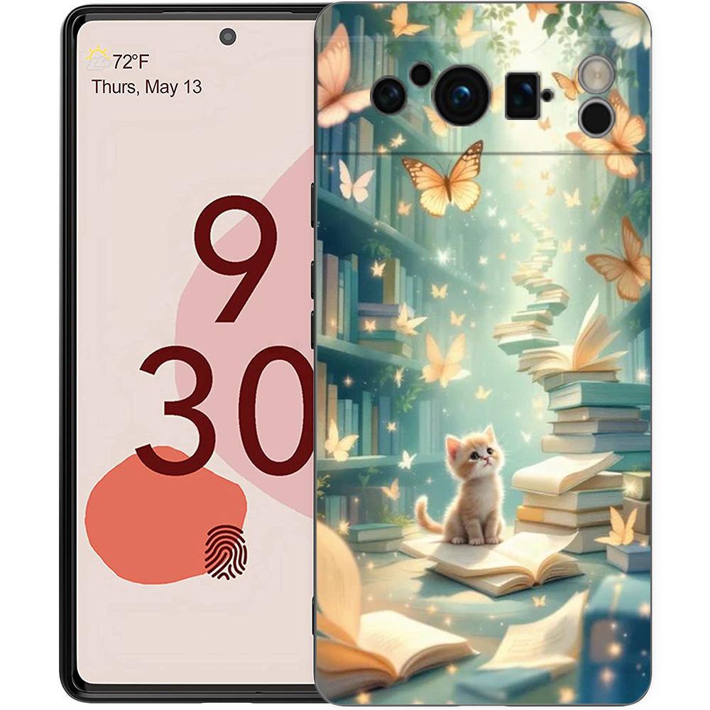 Phone Case Cover for Google Pixel 10 9 8 7 6 7A 6A Pro Shockproof Soft TPU 10 9 Pro XL Shell Capa Butterfly Cat Bookshelf Design Pixel 10 Pro
