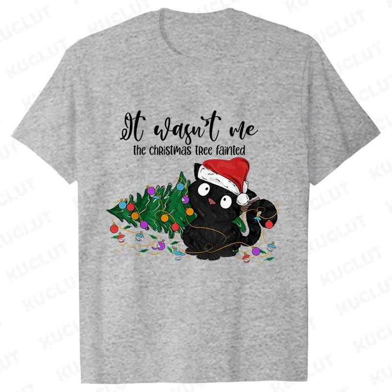 It Wasn's Me Christmas Cat Men T-shirt Christmas Tree Casual Fashion Xmas Aesthetic Short Sleeve Tees
