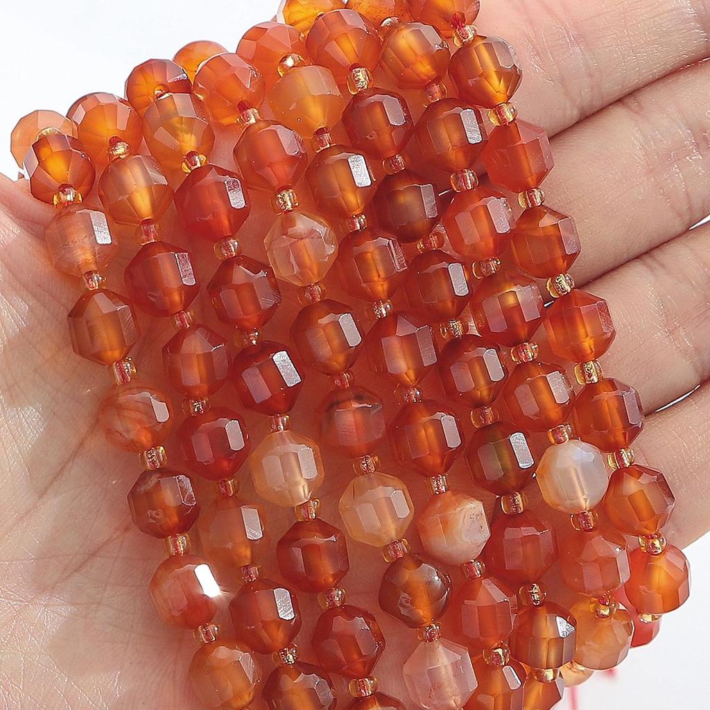 Faceted Natural Stone Spacer Beads, 8/10mm 15” Strand Loose Beads for DIY Jewelry