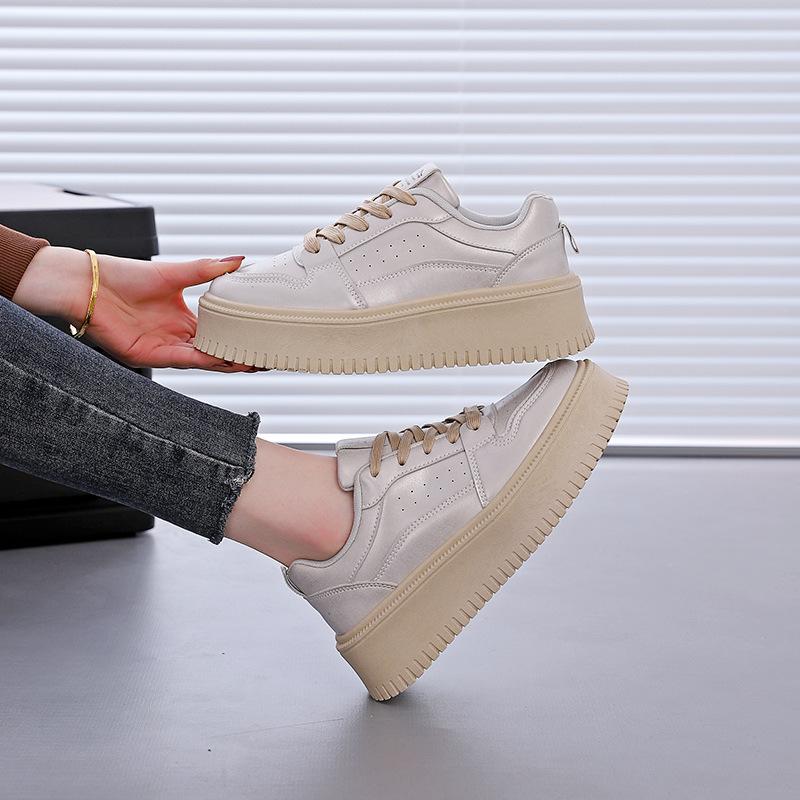 Spring platform women's height increase versatile fashion simple board shoes classic solid color niche casual shoes