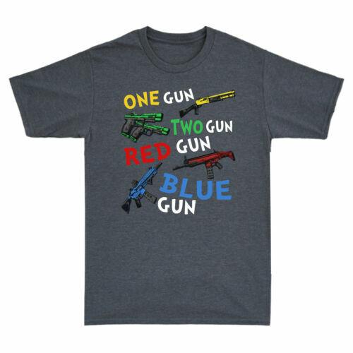 One Gun Two Gun Red Gun Blue Gun Funny Men T-shirt Novelty Gift For Gun Lover L