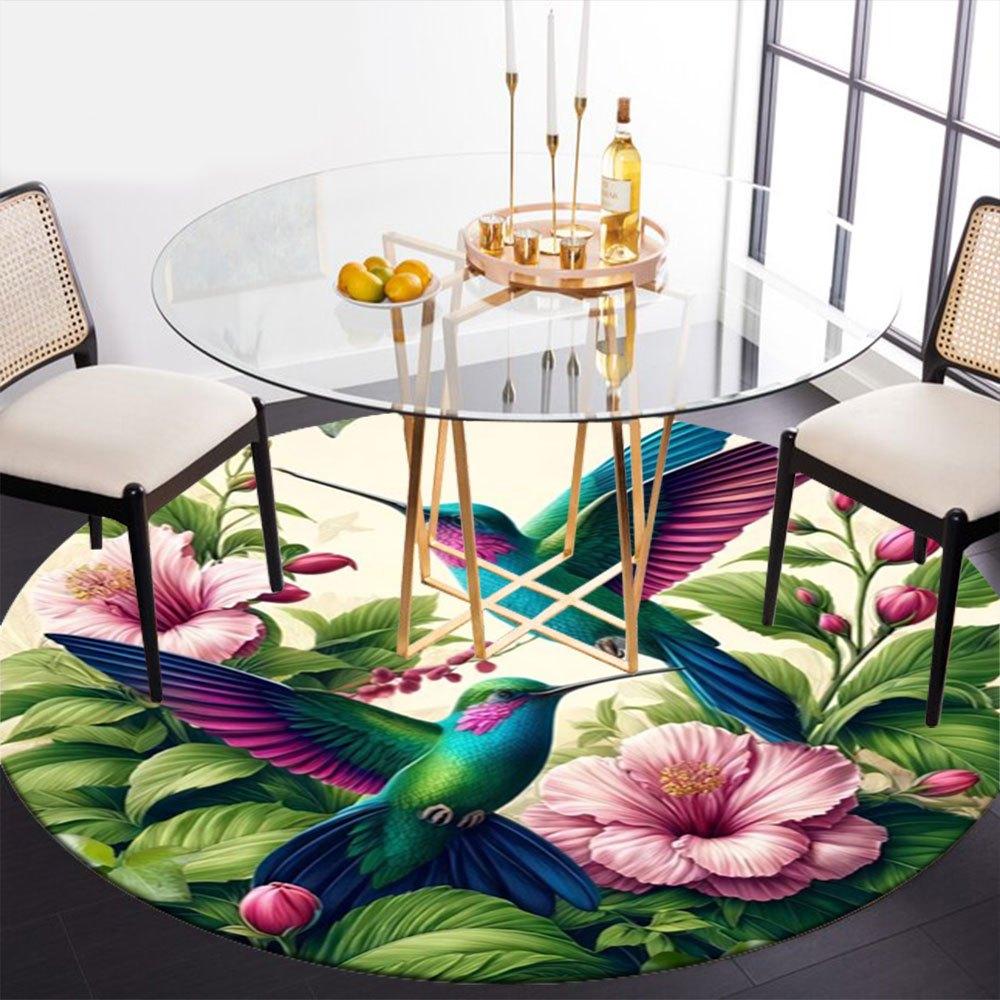 Hummingbird Garden Art Print - Vibrant Floral PosterRound Non-Slip chair mat chair carpet for office Rugs for Office Decor Gift For Valentine's Day Mo