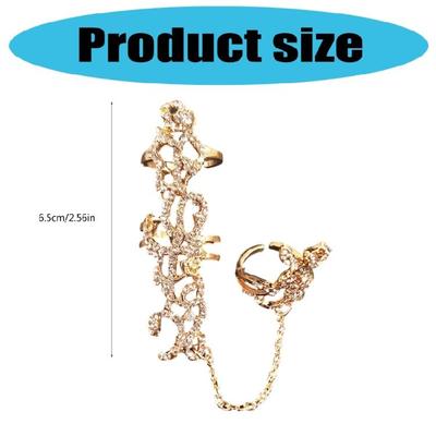 Fashionable Rose Flower Adjustable Rings for Women Double Finger Vintage Rhinestones Jewelry Special Event Gifts
