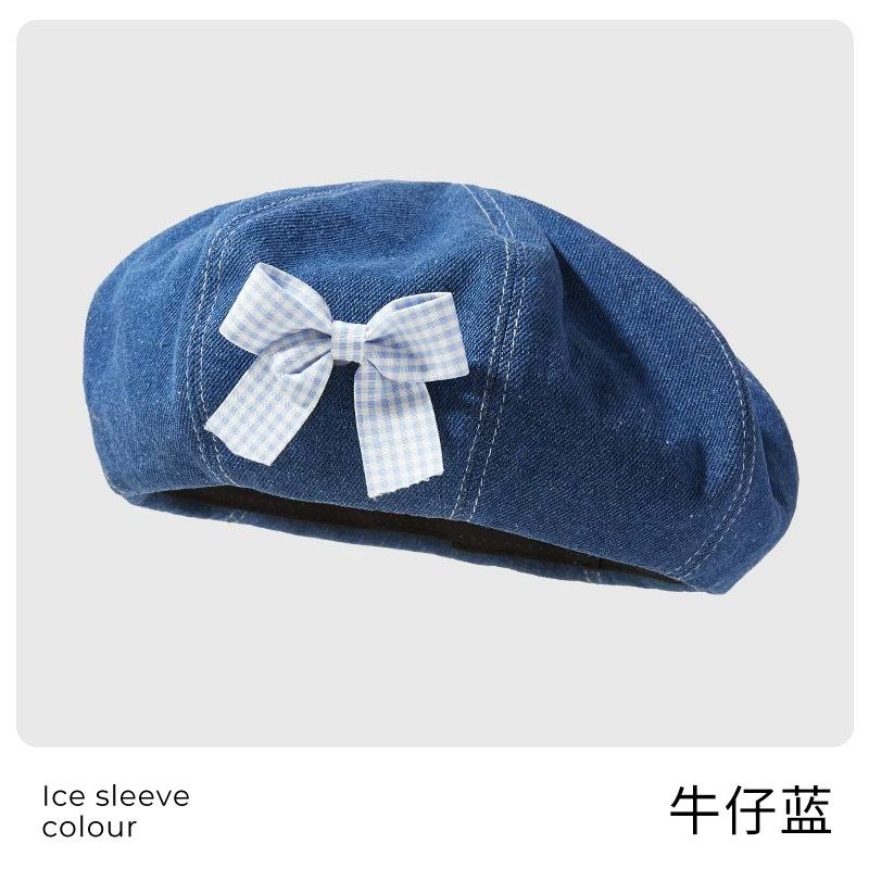 Japanese Sweet Bow Cowboy Beret Children Spring And Summer Face Small Casual Versatile Art Student Octagonal Hat
