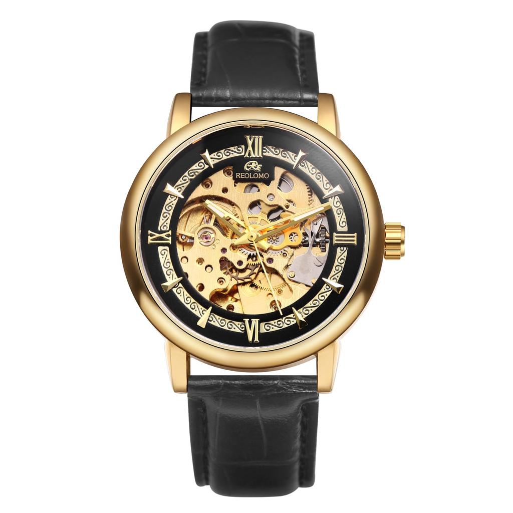 Automatic Skeleton Genuine Leather Waterproof Analog Stylish Watch Fashion Watch Black Gold Birthday Christmas Day Day Gift Men's Watch Men's -