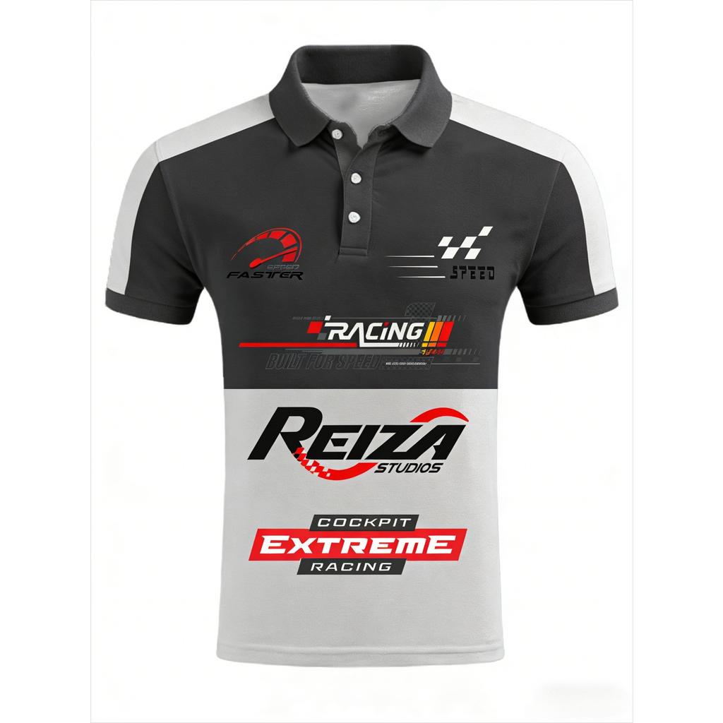Men's Street Racing 2026 Model Polo Shirt with 3D Printing Technology, Breathable