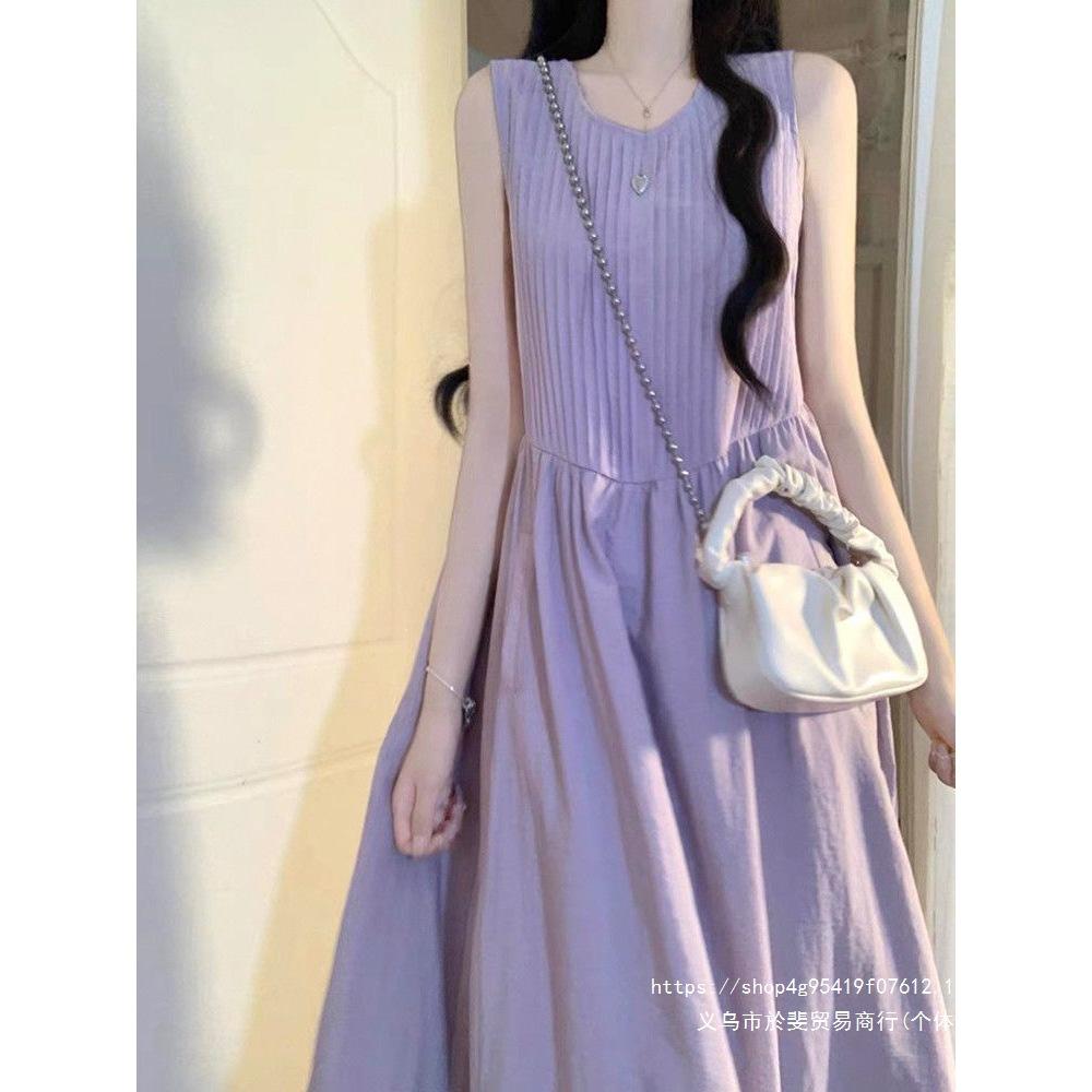 Gentle wind purple sleeveless dress children's summer new niche high-end sense thin temperament dress