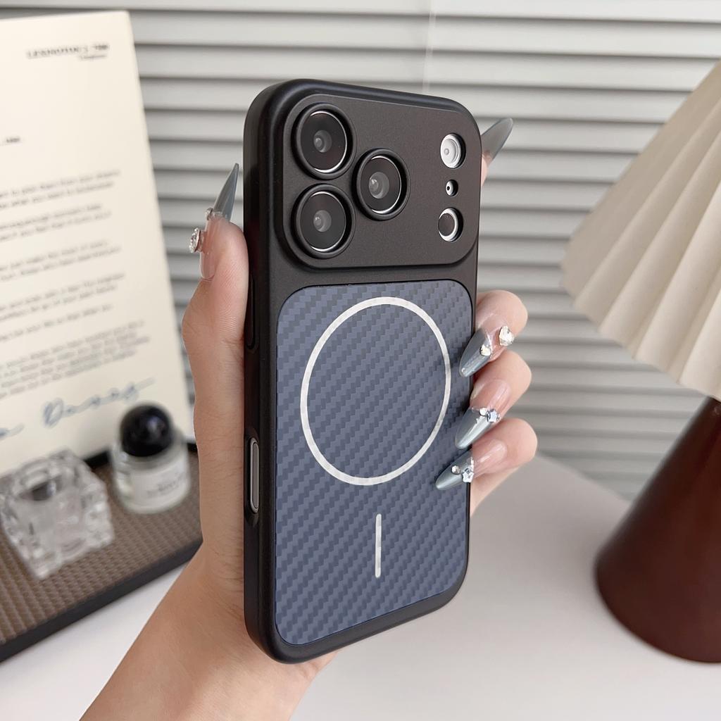 Carbon Fiber Case For iPhone 17 16 15 14 13 Pro Max Phone MagSafe Magnetic Camera Lens Protective Shell Hard PC Cover Become i17