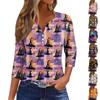 Women's V-Neck Button Halloween Three-quarter Sleeve T-Shirt Top