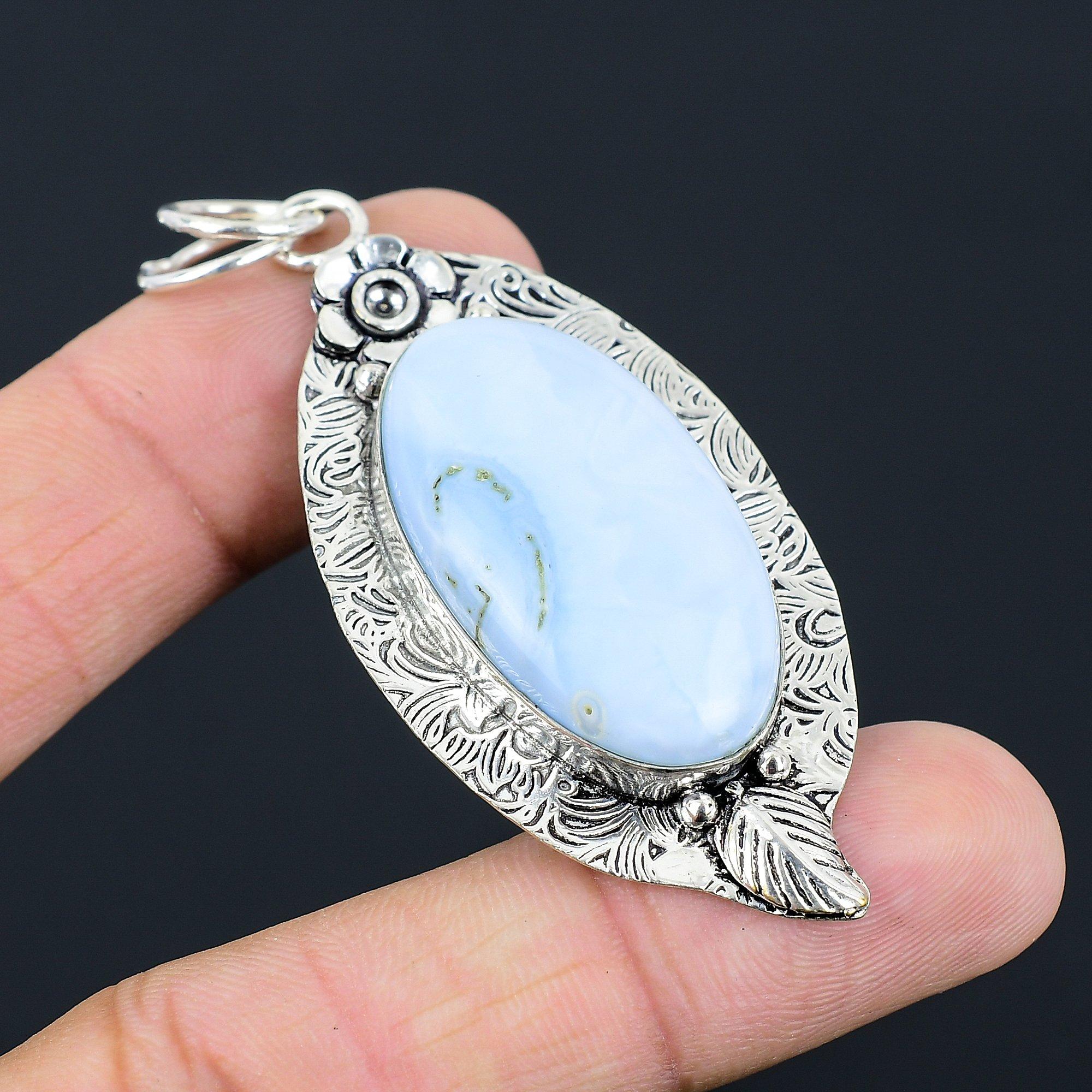 Серебряный Овальный Опал Оуихи Блю Камень Цветок Ручной Работы Подвеска Ювелирное Изделие