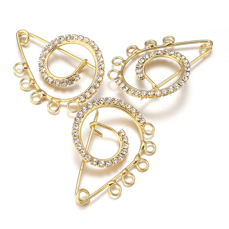 2pcs/lot Alloy Rhinestone Brooches Gold Silver Color Fixed Pins Brooch For Women Dress Safety Pin Brooches DIY Jewelry Making