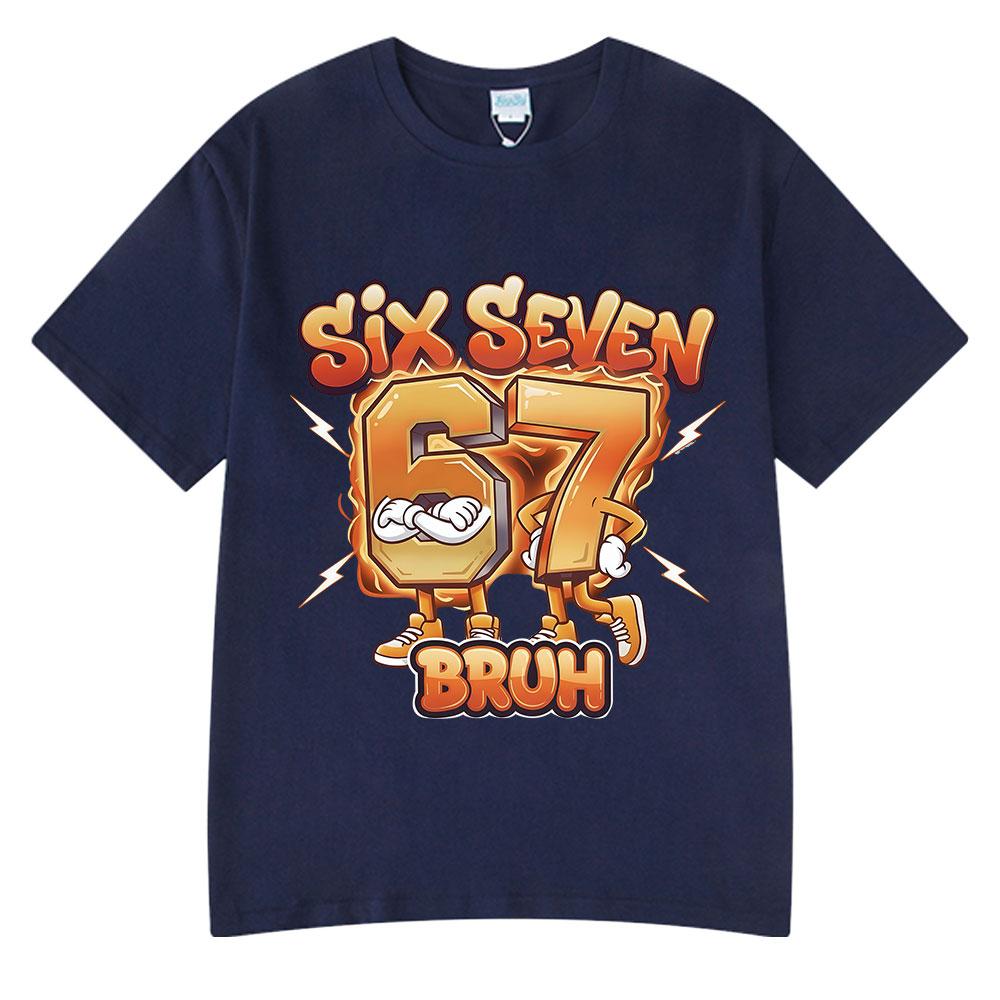 Six Seven Bruh Funny Cartoon Brainrot 67 Meme T Shirts Unisexs Women Clothing Fashion Harajuku Cotton Casual Short Sleeve Tshirts