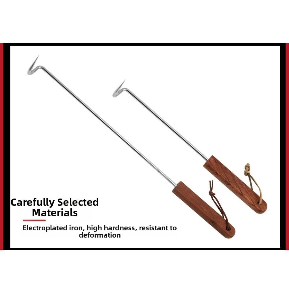 Wooden Handle BBQ Meat Flipper Hook Heavy Duty Grilling Cooking Flipper  Home Cookout