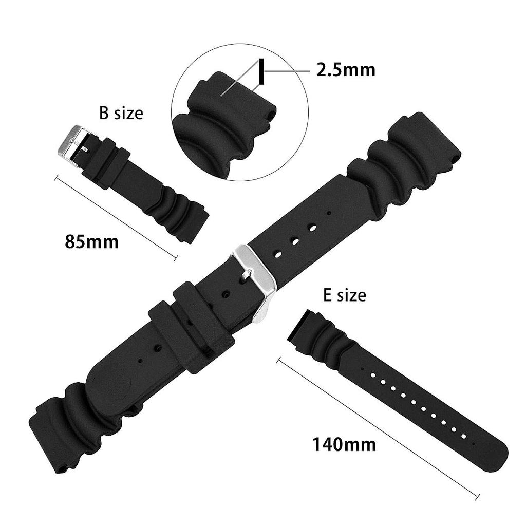 CASSIS Rubber Watch Strap, Fully Waterproof, TYPE DIVER 22, 22mm, Black, with Replacement Tool, X0032165019022M