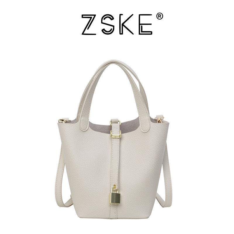 New High-end Lychee Pattern Small Lock Mother Bucket Bag Portable Single Shoulder Oblique Span Women's Bag