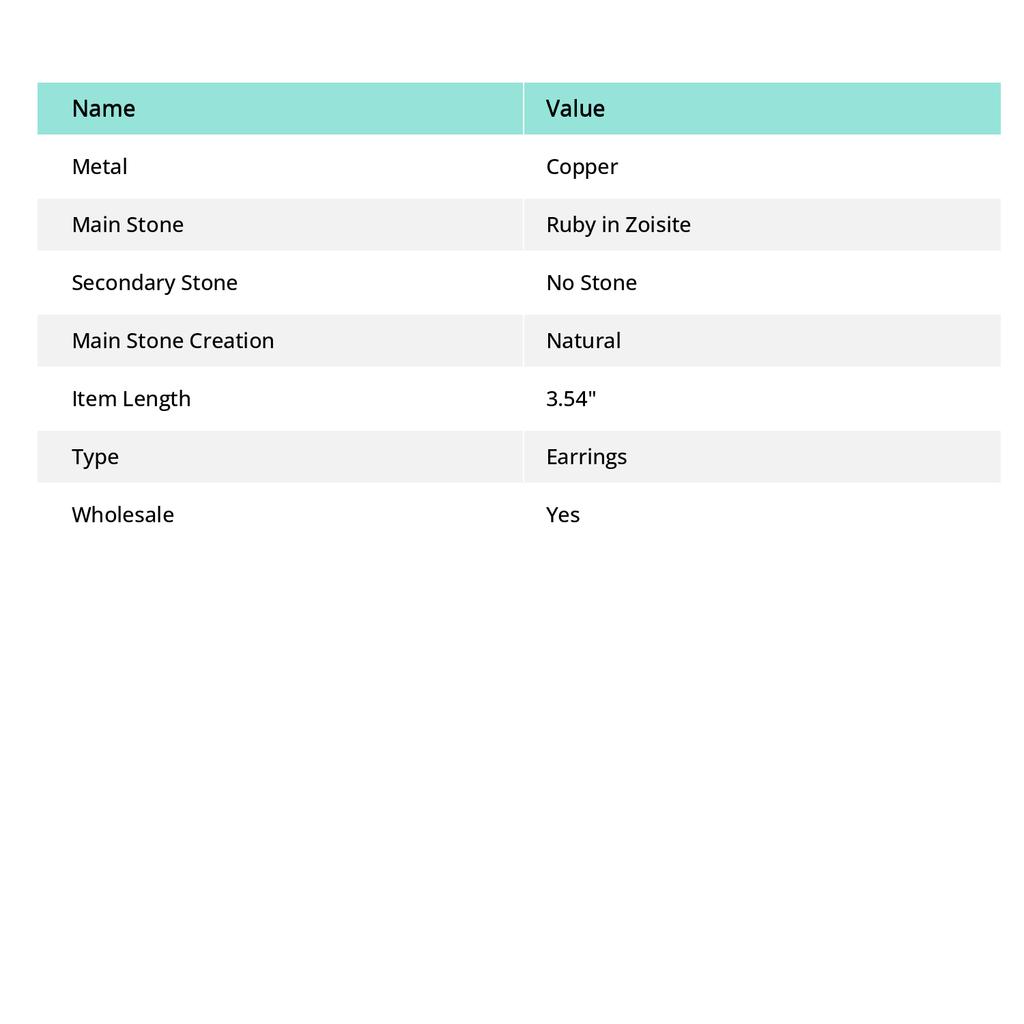 Ruby in Zoisite  Handmade Copper Wire Wrap Jewelry Earring 3.54" k0y44